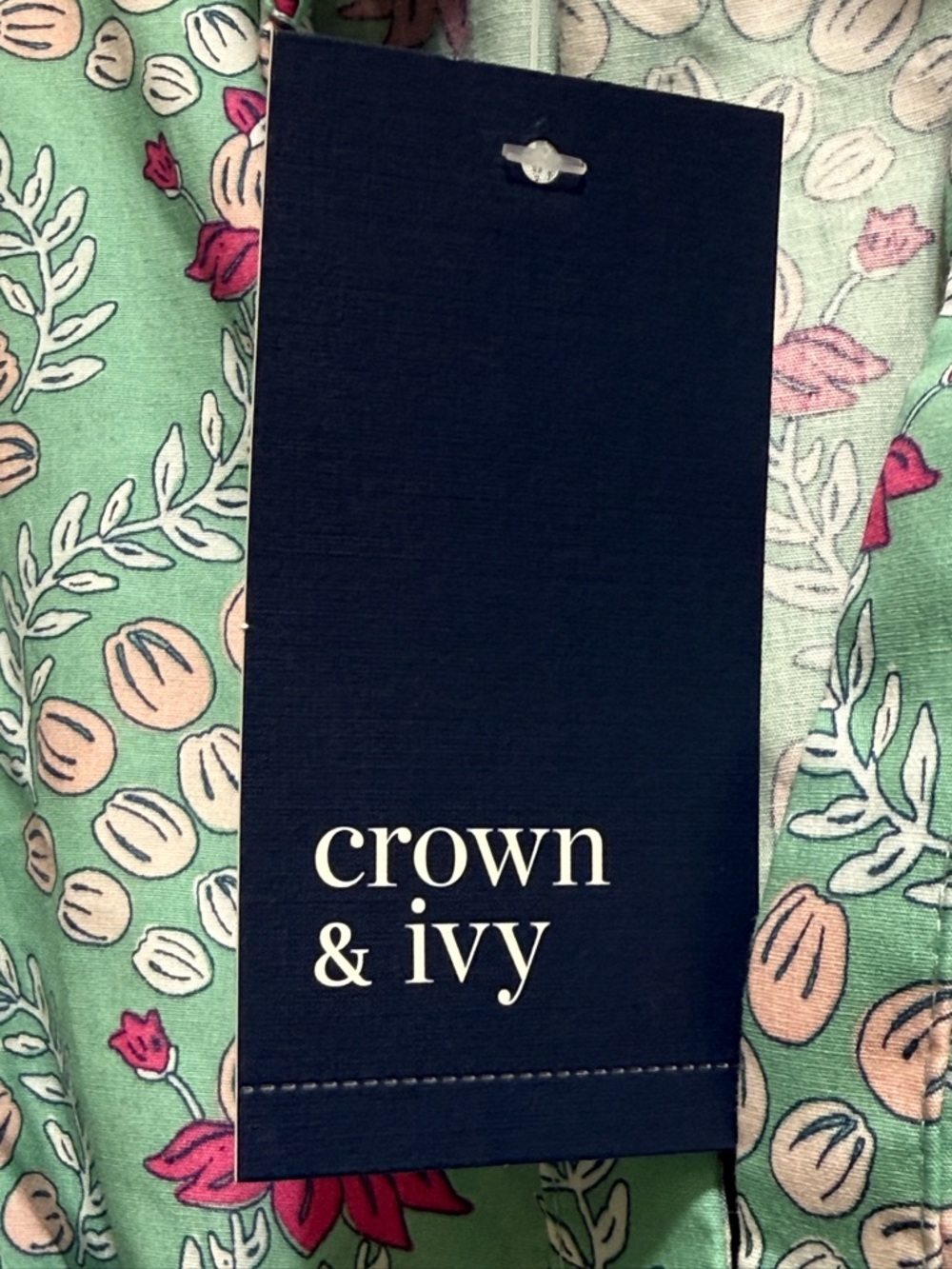 NWT crown & ivy Seafoam Green Dress with Pink Floral Print - Picture 3 of 5